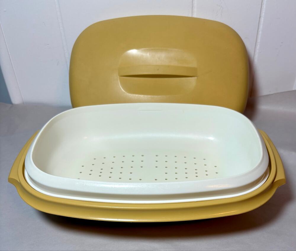 Vintage 1970's Tupperware 1273-6 Harvest Gold 4 Pc 6 Cup Rice Vegetable Steamer